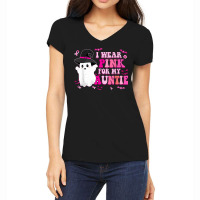 Retro I Wear Pink For My Auntie Halloween Cute Pink Ghost Women's V-neck T-shirt | Artistshot