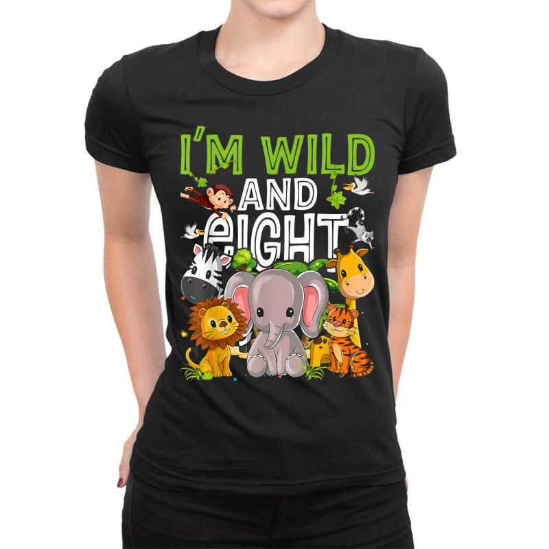 I'm Wild And Eight Zoo Birthday Family Safari Jungle Party Ladies Fitted T-Shirt by Color | Artistshot