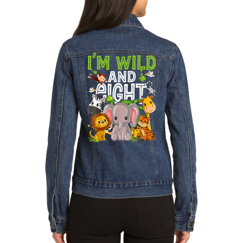 I'm Wild And Eight Zoo Birthday Family Safari Jungle Party Ladies Denim Jacket by Color | Artistshot