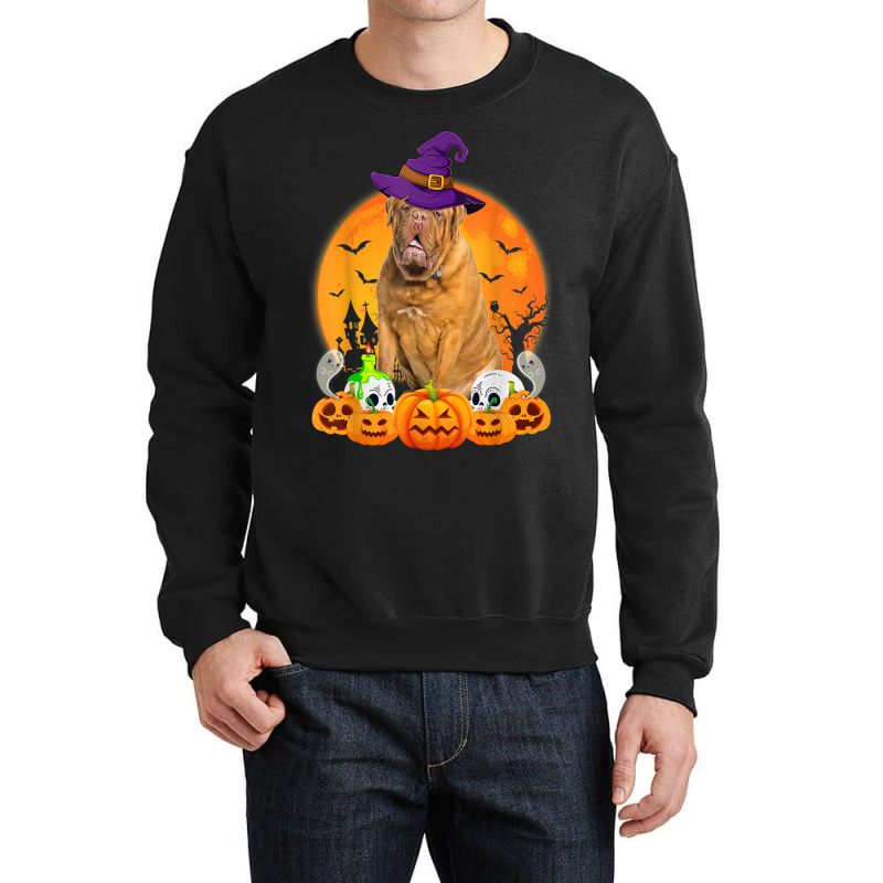 Scary Pumpkin Skull Witch Dogue De Bordeaux Dog Halloween Crewneck Sweatshirt | Artistshot