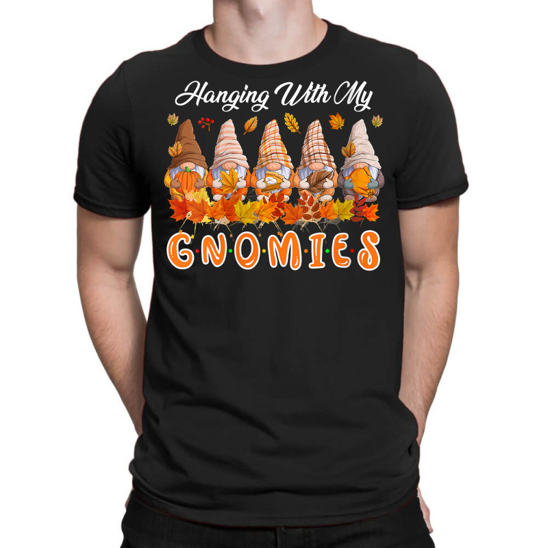 Womens Hanging With My Gnomies Five Gnomes Thanksgiving Fall Leaves V T-shirt | Artistshot