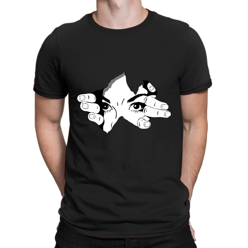 Beautiful Woman Peeking From Afar T-shirt | Artistshot