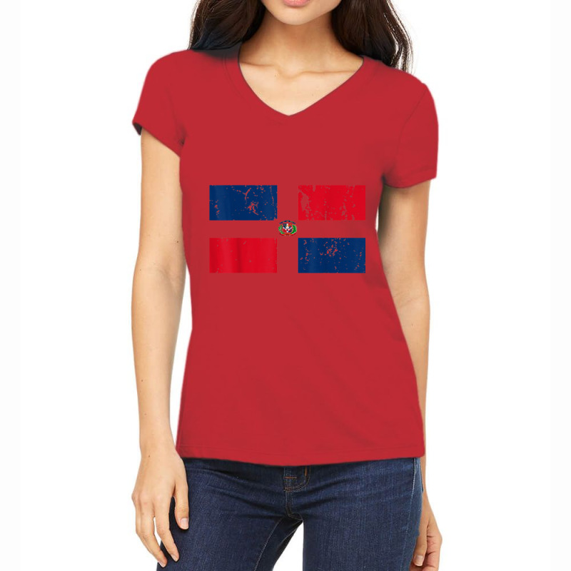 Dominican Flag   Dominican Republic Flag Vintage Pride T Shirt Women's V-Neck T-Shirt by cm-arts | Artistshot