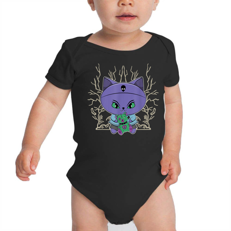 Black Cat With Halloween Teddy Bear Feline For Horror Fans T Shirt Baby Bodysuit | Artistshot