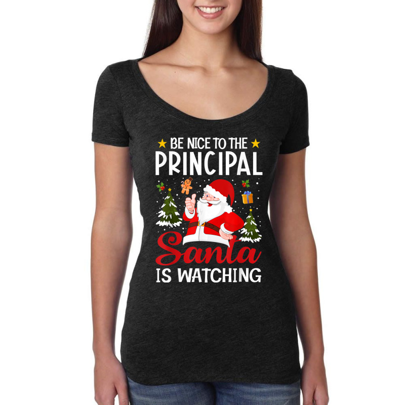 Be Nice To The Principal Santa Is Watching Christmas Pajamas Women's Triblend Scoop T-shirt by Clinical | Artistshot