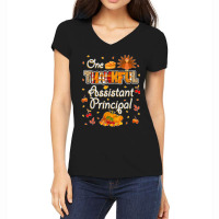 One Thankful Assistant Principal Fall Autumn Thanksgiving Women's V-neck T-shirt | Artistshot