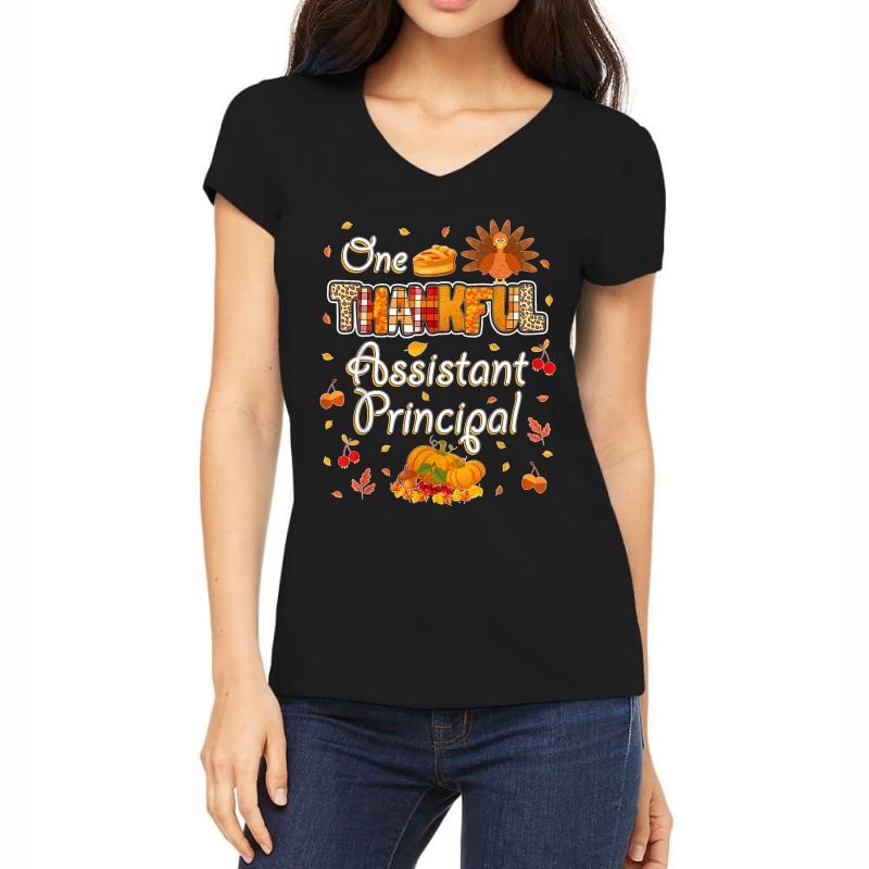 One Thankful Assistant Principal Fall Autumn Thanksgiving Women's V-Neck T-Shirt by URVIBUPADHYAY | Artistshot