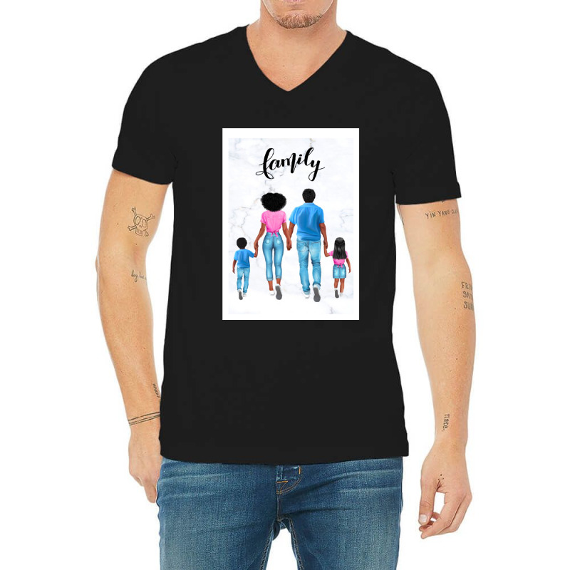 Family Clip Art, Mom And Dad With Twins, Personalized Family Portrait, V-Neck Tee by KIYMORLET | Artistshot