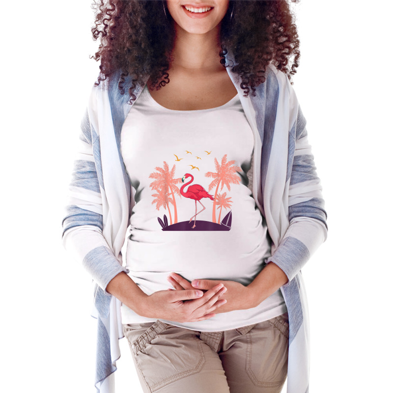 Coconut Palm Trees Exotic Bird Tropical Summer Flamingo T Shirt Maternity Scoop Neck T-shirt by cm-arts | Artistshot