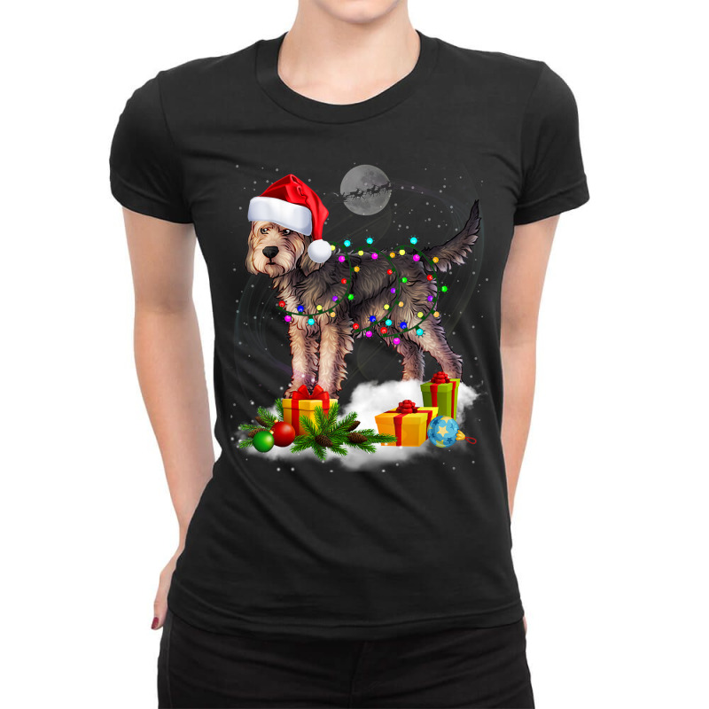 Funny Otterhound Dog Christmas Lights Santa Hat Xmas Ladies Fitted T-Shirt by Uniform | Artistshot