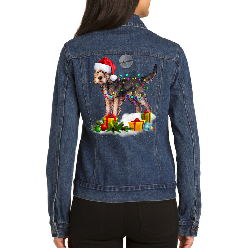 Funny Otterhound Dog Christmas Lights Santa Hat Xmas Ladies Denim Jacket by Uniform | Artistshot