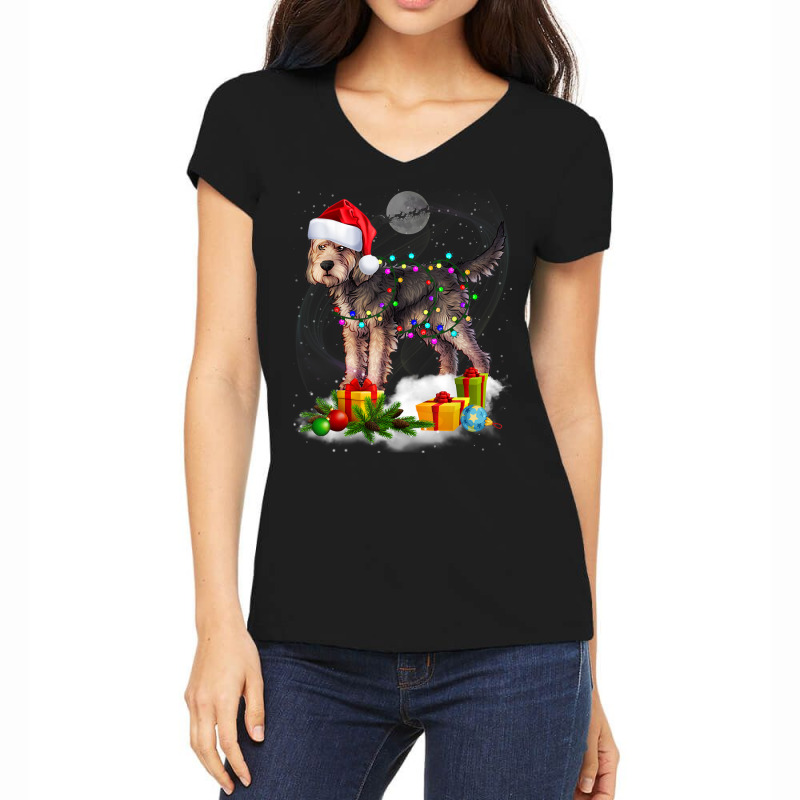 Funny Otterhound Dog Christmas Lights Santa Hat Xmas Women's V-Neck T-Shirt by Uniform | Artistshot