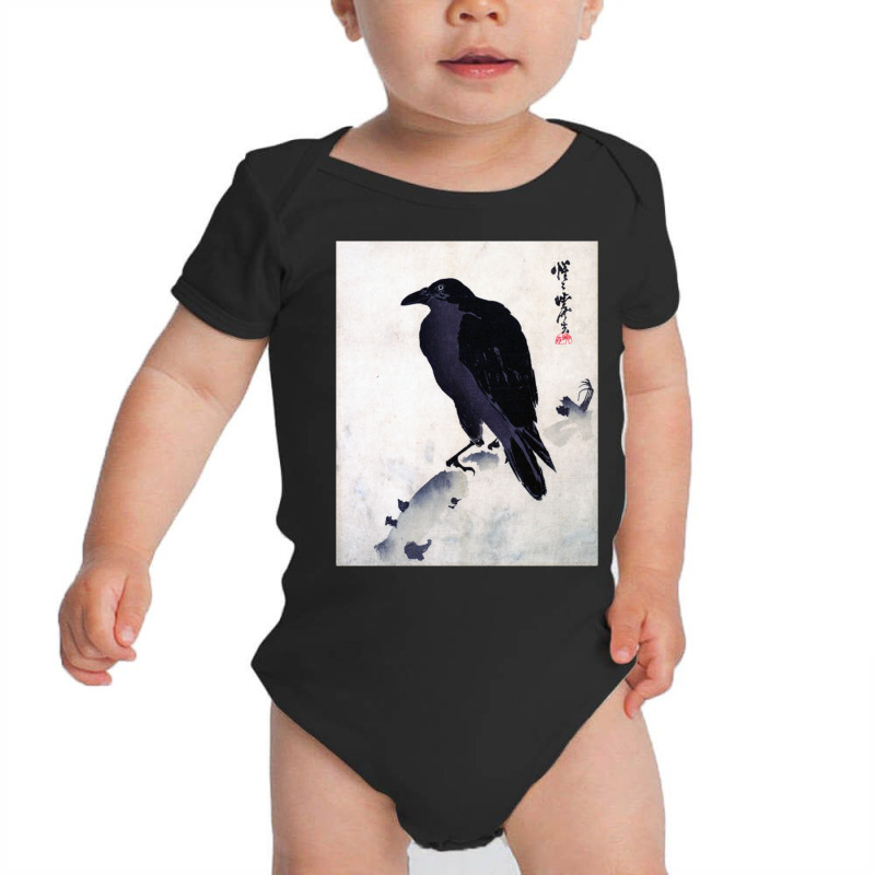 Japanese Art, Japanese Woodblock Art Print Crow Kyosai Long Sleeve T S Baby Bodysuit by cm-arts | Artistshot