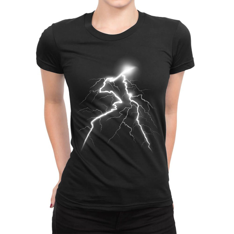 Lightning T Shirt Thunder Lightning Bolt Storm Strikes Ladies Fitted T-Shirt by cm-arts | Artistshot