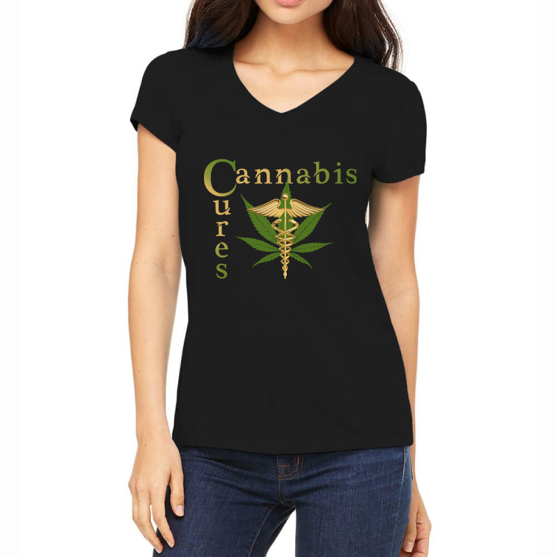 Cannabis Cures Medical, Cannabis Cures Medical Art, Cannabis Cures Med Women's V-Neck T-Shirt by SHUTREI55 | Artistshot