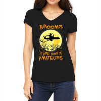 Brooms Are For Amateurs Plane Funny Halloween Pilot Costume Women's V-neck T-shirt | Artistshot