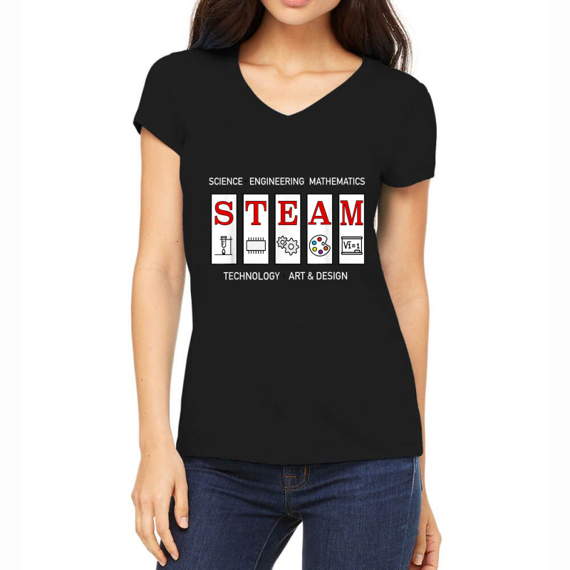 Steam Technology, Art And Engineering Stem Education Shirt Women's V-Neck T-Shirt by cm-arts | Artistshot