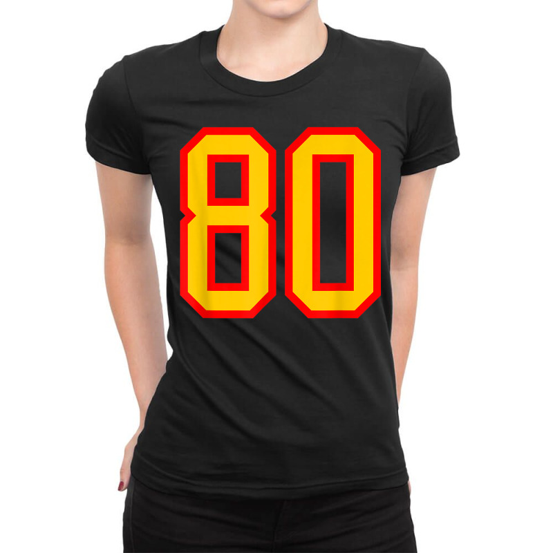 Number #80 Red Yellow Sports Jersey Birthday Lucky Number 80 Ladies Fitted T-Shirt by Outpost | Artistshot