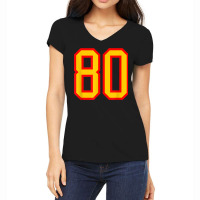 Number #80 Red Yellow Sports Jersey Birthday Lucky Number 80 Women's V-neck T-shirt | Artistshot