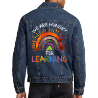 Womens We Are Hungry For Learning Rainbow Caterpillar Teacher V Neck T Men Denim Jacket | Artistshot