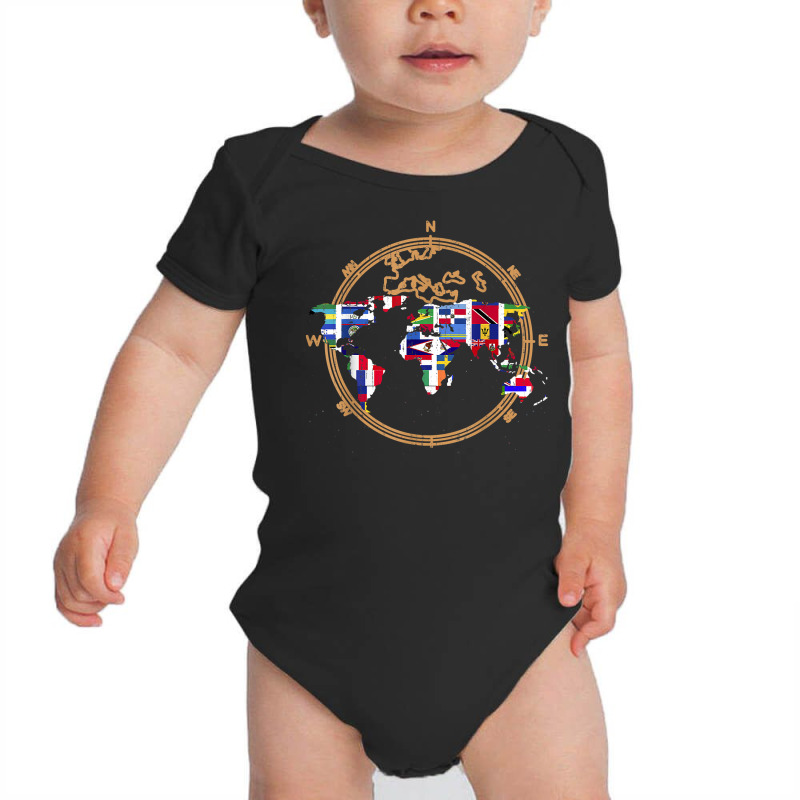 World Map Country Flags International World Map T Shirt Baby Bodysuit | Artistshot