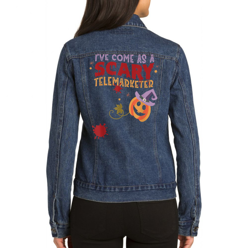 I've Come As A Scary Telemarketer Joke Halloween Costume Ladies Denim Jacket by Renew | Artistshot