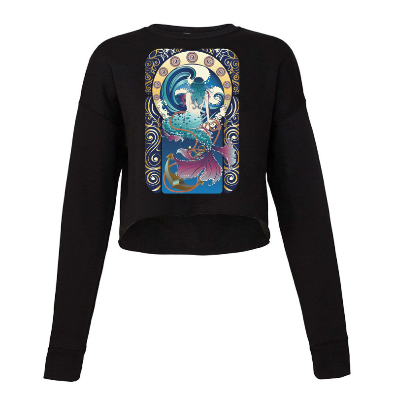 Blue Mermaid Art Nouveau, Blue Mermaid Art Nouveau Art, Blue Mermaid A Cropped Sweater by cm-arts | Artistshot