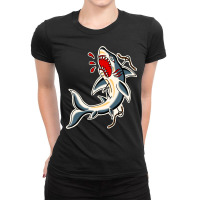 Shark Traditional, Shark Traditional Vintage, Shark Traditional Art, S Ladies Fitted T-shirt | Artistshot