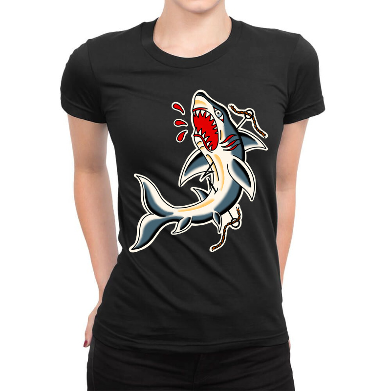 Shark Traditional, Shark Traditional Vintage, Shark Traditional Art, S Ladies Fitted T-Shirt by SHUTREI55 | Artistshot