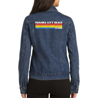 Retro 80s Panama City Beach Florida Fl Souvenir T Shirt Ladies Denim Jacket | Artistshot