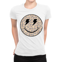 Trendy Leopard Smiley Face Lightning Bolt T Shirt Ladies Fitted T-shirt | Artistshot