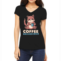 Coffee To Survive Nine Lives - Funny Cute Cat Women's V-neck T-shirt | Artistshot