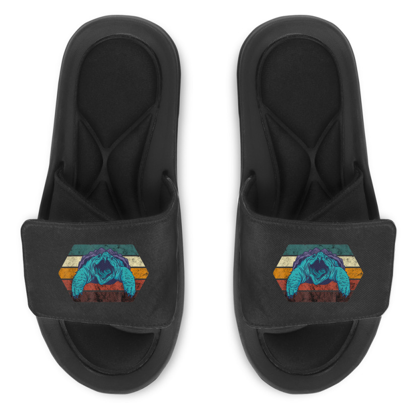 Snapping Turtle Retro Reptile Lover Sea Animal Snap Turtle Slide Sandal | Artistshot