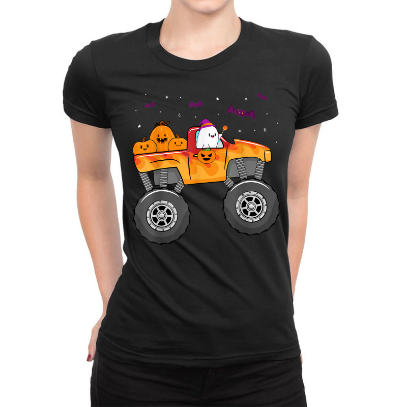 Funny Halloween Ghost Monster Truck Cute Bats Pumpkin Candy Ladies Fitted T-Shirt by Outpost | Artistshot