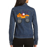 Funny Halloween Ghost Monster Truck Cute Bats Pumpkin Candy Ladies Denim Jacket | Artistshot