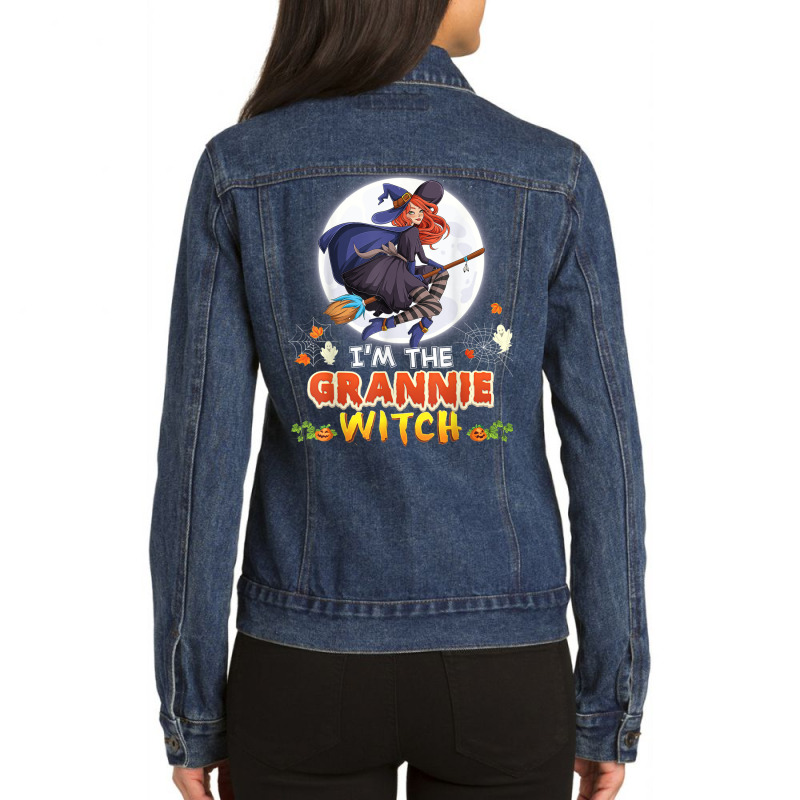 I'm The Grannie Witch Halloween Flying Broom Moon Ghost Ladies Denim Jacket by Queens | Artistshot