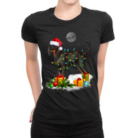 Funny Black And Tan Coonhound Dog Christmas Lights Santa Ladies Fitted T-shirt | Artistshot