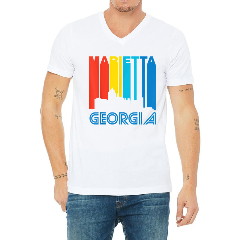 Retro 1970's Style Marietta Georgia Skyline T Shirt V-neck Tee | Artistshot