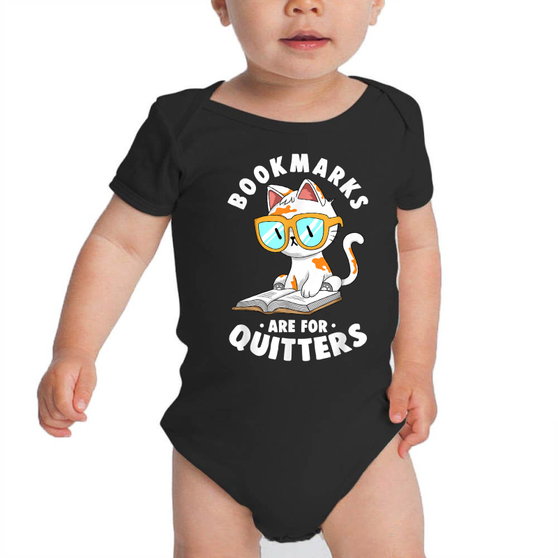 Bookmarks Are For Quitters Cute Nerdy Kitty Bookworm Gift T Shirt Baby Bodysuit by lukaegawaefu | Artistshot