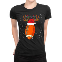 Football Funny Football Reindeer Santa Hat Christmas Holiday 142 Ladies Fitted T-shirt | Artistshot