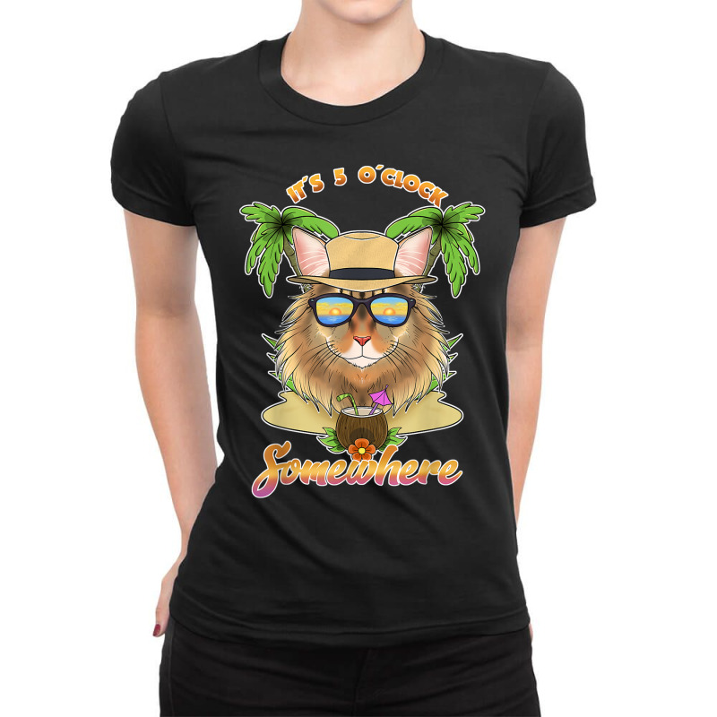 It Is 5 O´clock Somewhere Drinking Siberian Cat Ladies Fitted T-Shirt by Posh | Artistshot