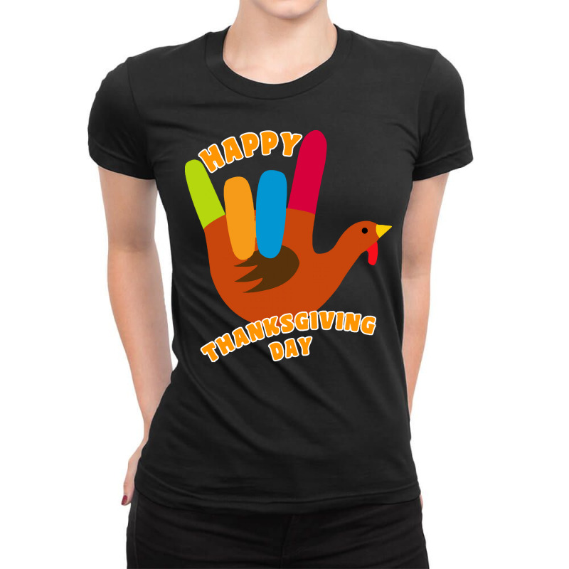 American Sign Language Turkey Happy Thanksgiving T  Shirt Ladies Fitted T-Shirt by whistlerobust | Artistshot