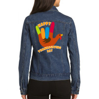 American Sign Language Turkey Happy Thanksgiving T  Shirt Ladies Denim Jacket | Artistshot