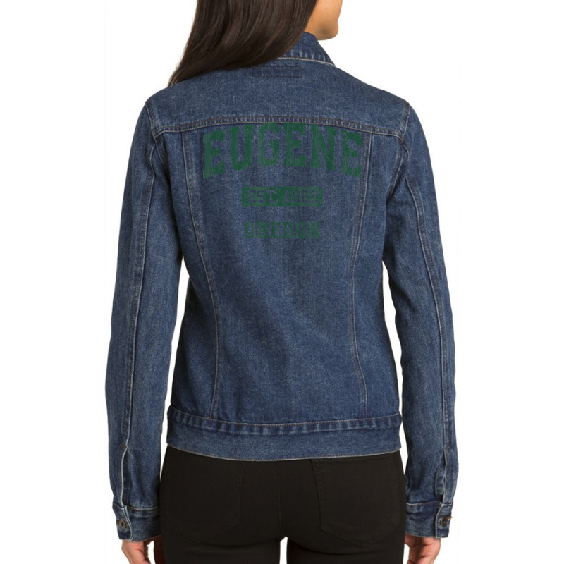 Eugene Oregon Or Vintage Athletic Sports Design T Shirt Ladies Denim Jacket by cm-arts | Artistshot