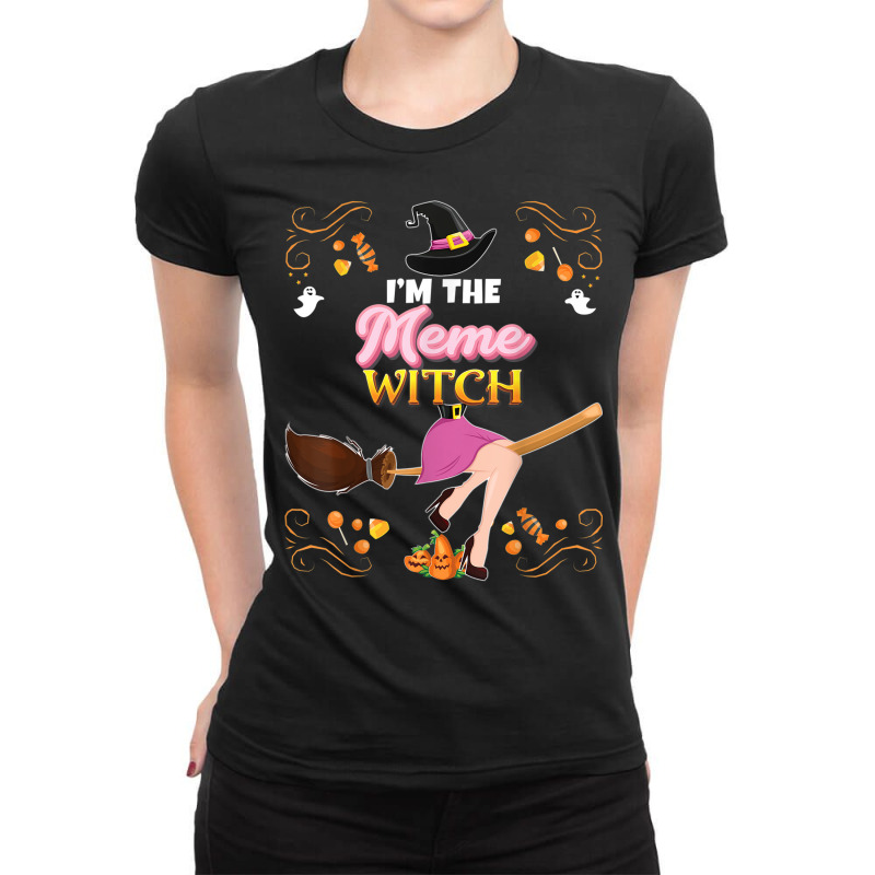 I'm The Meme Witch Broom Candy Pumpkin Family Halloween Girl Ladies Fitted T-Shirt by Fashzilla | Artistshot