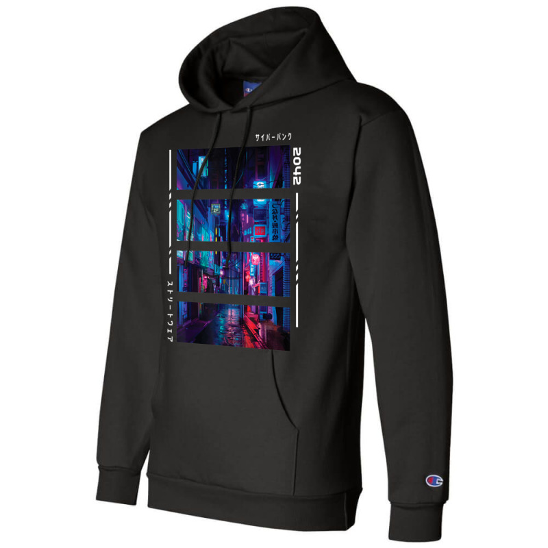 Japanese Cyberpunk Futuristic Streetwear Synthwave Aesthetic Champion Hoodie by Bewitch | Artistshot