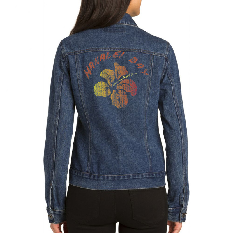 Hanalei Bay Kaua'i Island Hawaiian Beach Vintage Retro Surf T Shirt Ladies Denim Jacket by cm-arts | Artistshot