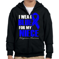 I Wear Blue For My Niece Osteogenesis Awareness Feather T Shirt Youth Zipper Hoodie | Artistshot