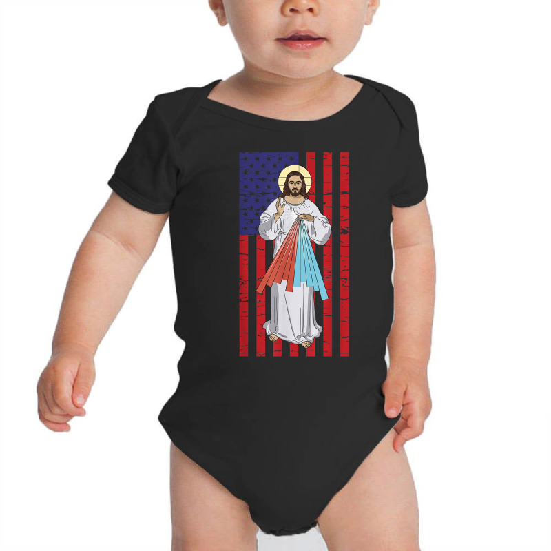 Divine Mercy Jesus Usa American Flag Catholic T Shirt Baby Bodysuit by nealegmruland1 | Artistshot