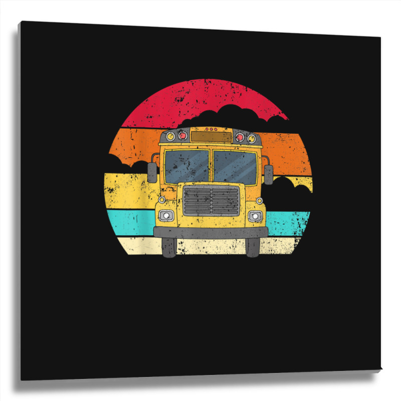 Retro Yellow School Bus For School Bus Driver And Busman Metal Print Square by ShannonFrancis | Artistshot